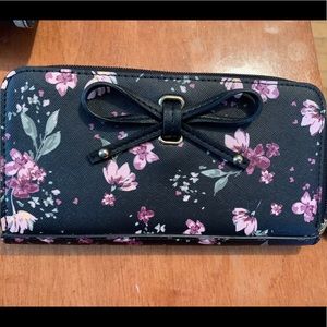 Black Floral Wallet with Cute Bow Detailing